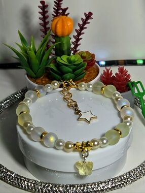 Pearl & Aurora Crystal Beaded Charm Bracelet